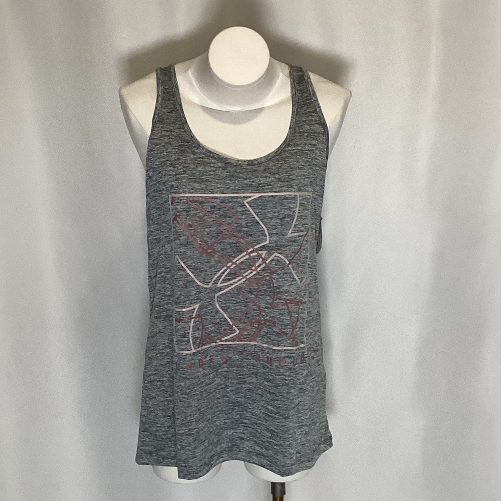 287. Under Armour Grey Crossback Tank Mauve & Pink Logo Size Large EUC